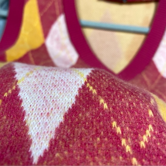 Zara Argyle V Neck Knit Sweater Vest Size S Crop Academia - Picture 2 of 7